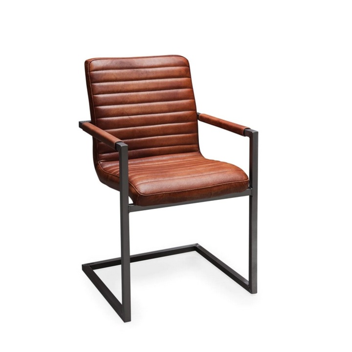 Set 2 Scaune din piele naturala de bivol, INDU WAVE S, Cognac inchis