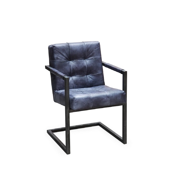 Set 2 Scaune confortabile din piele naturala, BADSAAL, Negru