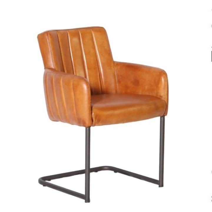 Set 2 Scaune din piele naturala de bivol si otel, STEFANO, Cognac