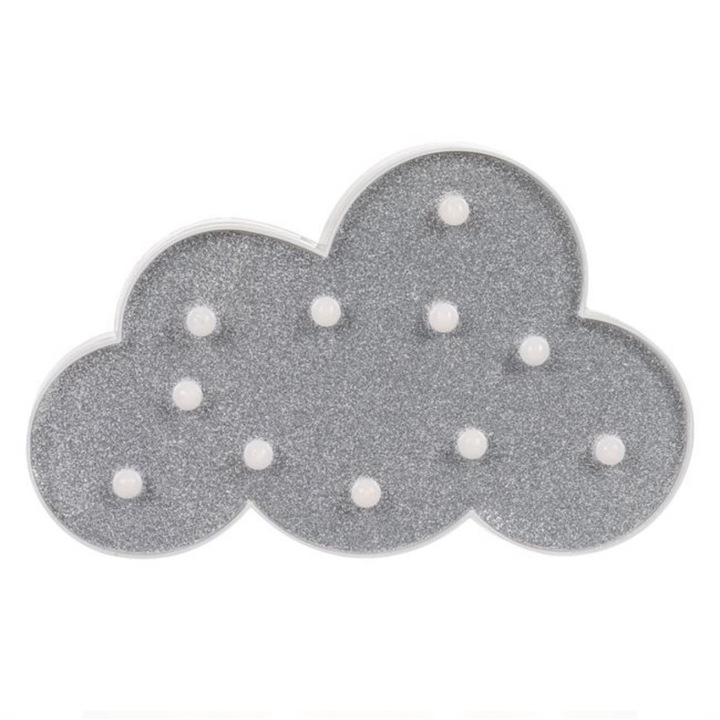 Aplica decorativa, nor cu sclipici argintiu si iluminare din 11 LED-uri, cu buton On/Off si posibilitatea de a o aseza pe un perete sau pe masa, 29x18x3 cm