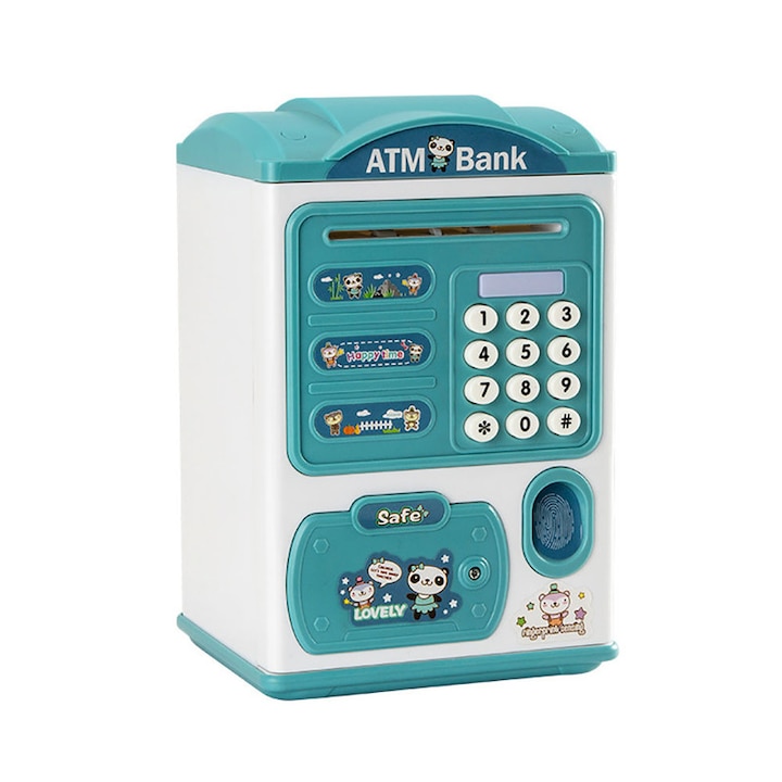 Pusculita tip bancomat, BOMSTOM, Pentru copii, ABS, Albastru/Alb