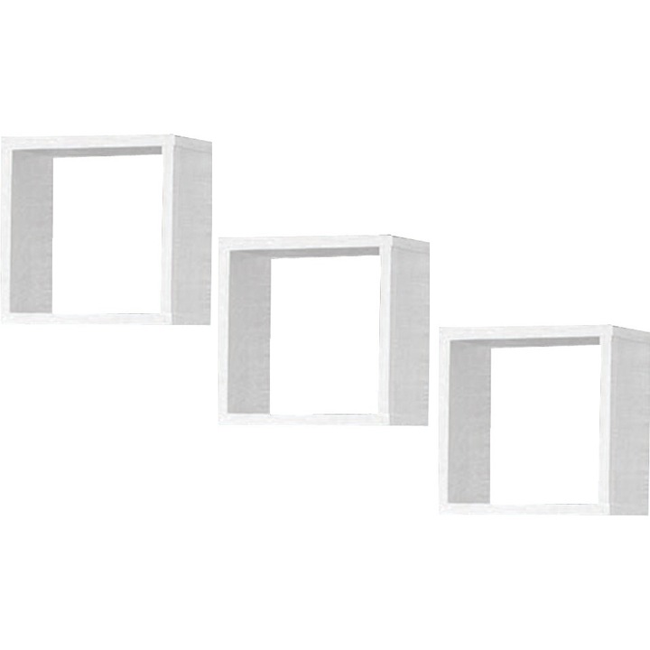 Set 3 rafturi de perete, Akord Furniture Factory, PAL, 25 x 25 x 15 cm, Alb