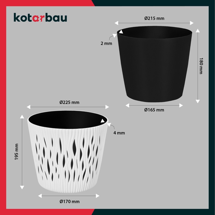 Саксии Kotarbau, Пластмаса, 225x190 мм, Бял