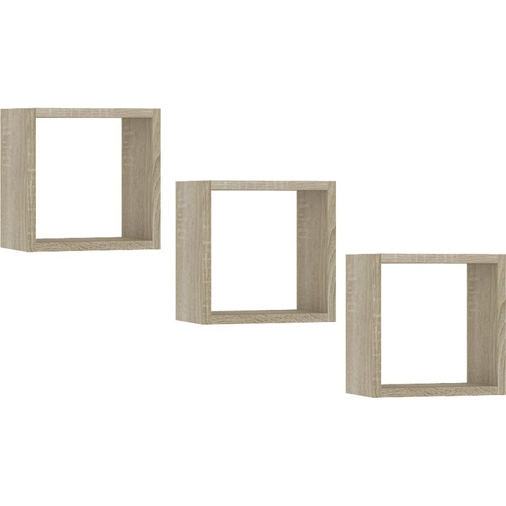 Комплект 3 стенни рафта, Мебелна фабрика Акорд, ПДЧ, 25 х 25 х 15 см, дъб