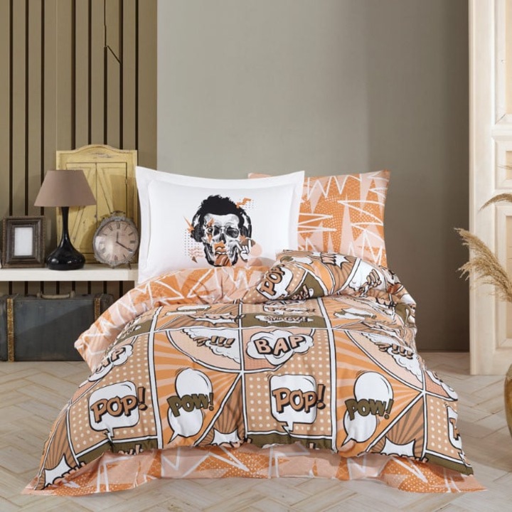 Спално бельо за 1 човек, колекция Hobby Home, Wow Sephia, памучен поплин, 3 части