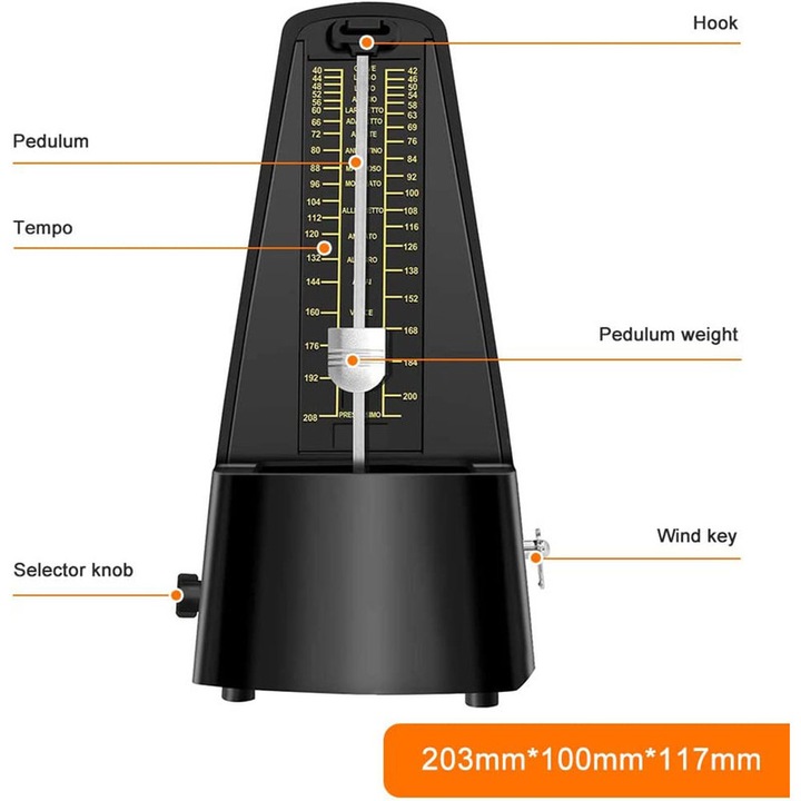 Metronom mecanic, BOMSTOM, pentru pian, chitara, toba, vioara, bas