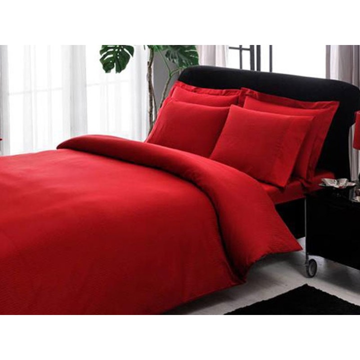 Спално бельо за 2 човека, TAC, Basic Stripe, Червено, Памук 100%, 6 бр.