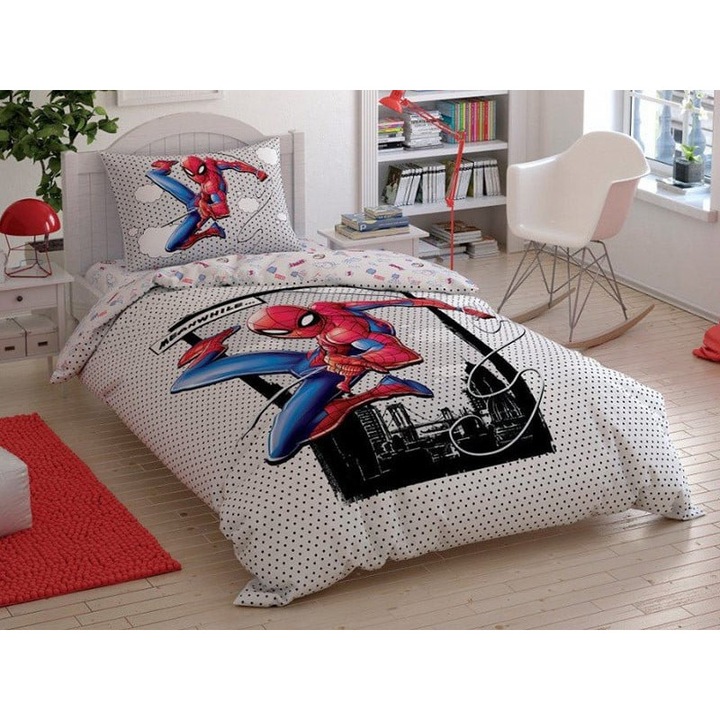 Спално бельо за 1 човек, TAC, Spider-Man Cloudy, 100% памук, 3 бр.