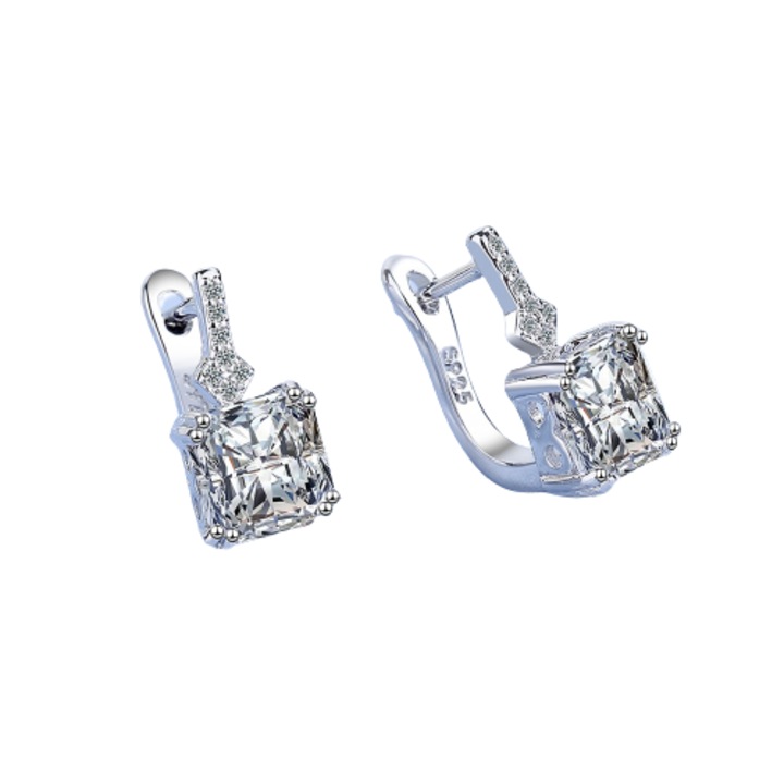 Обеци за дами, сребро проба S925, Геометрични, бели, 1.5см