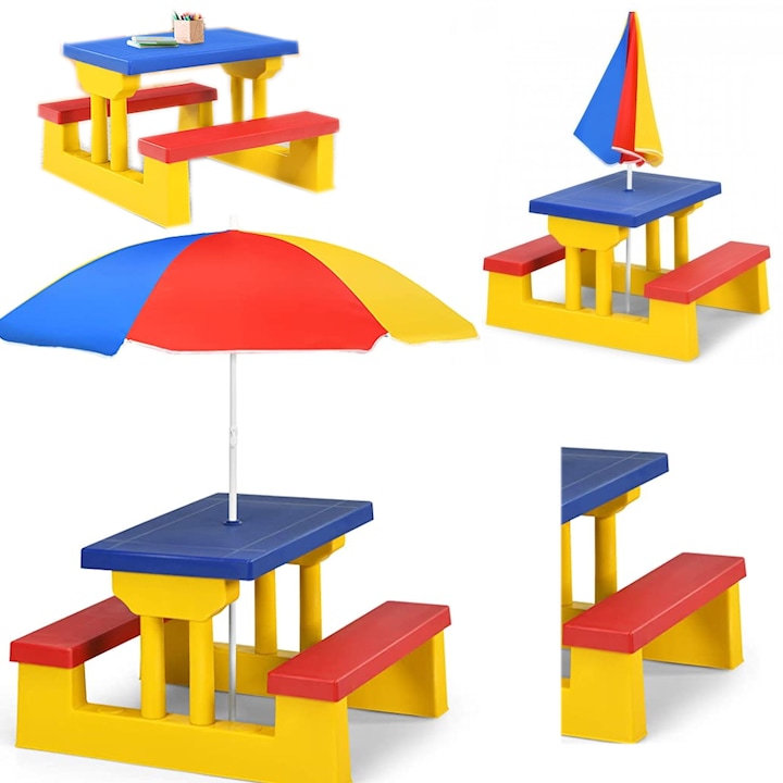Masa de gradina pentru copii, Coil, Plastic, Galben/Albastru/Rosu