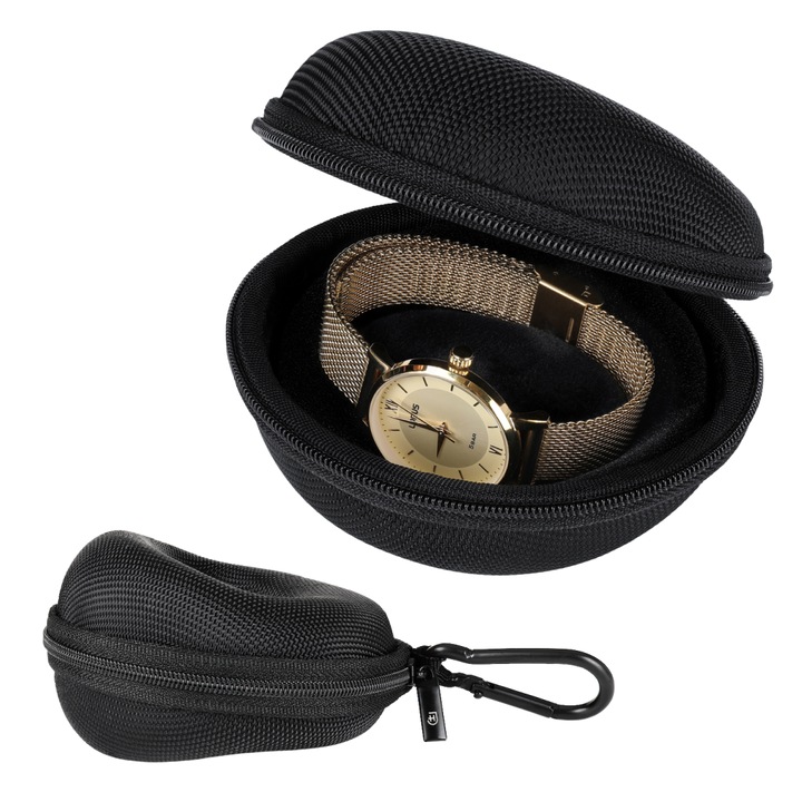 Etui de voiaj pentru ceasuri, James Hawk. Captuseala moale, Design compact pentru economie de spatiu. Ideal pentru calatorii si depozitare, executie solida, Protectie buna, Negru