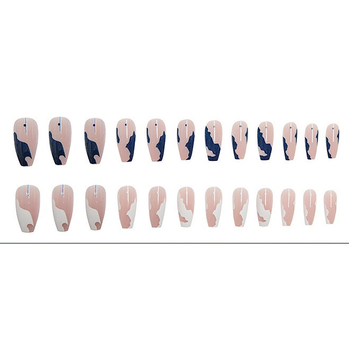 Set 24 unghii false, POMAMZ, Adezive, ABS, Nude/Bleumarin