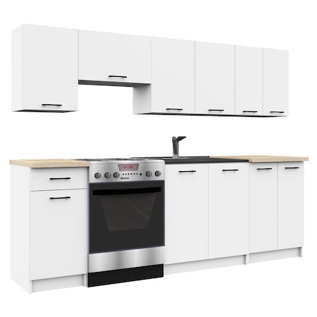 Set mobila de bucatarie Oliwia, Akord Furniture Factory, PAL, 240 x 46 x 203 cm, Alb/Stejar sonoma
