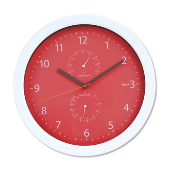 Ceas de perete Platinet PZSRC cu Termometru si Higrometru, Metal Wall Clock, Rosu, 25.5cm Ceas de perete Platinet PZSRC cu Termometru si Higrometru, Metal Wall Clock, Rosu, 25.5cm