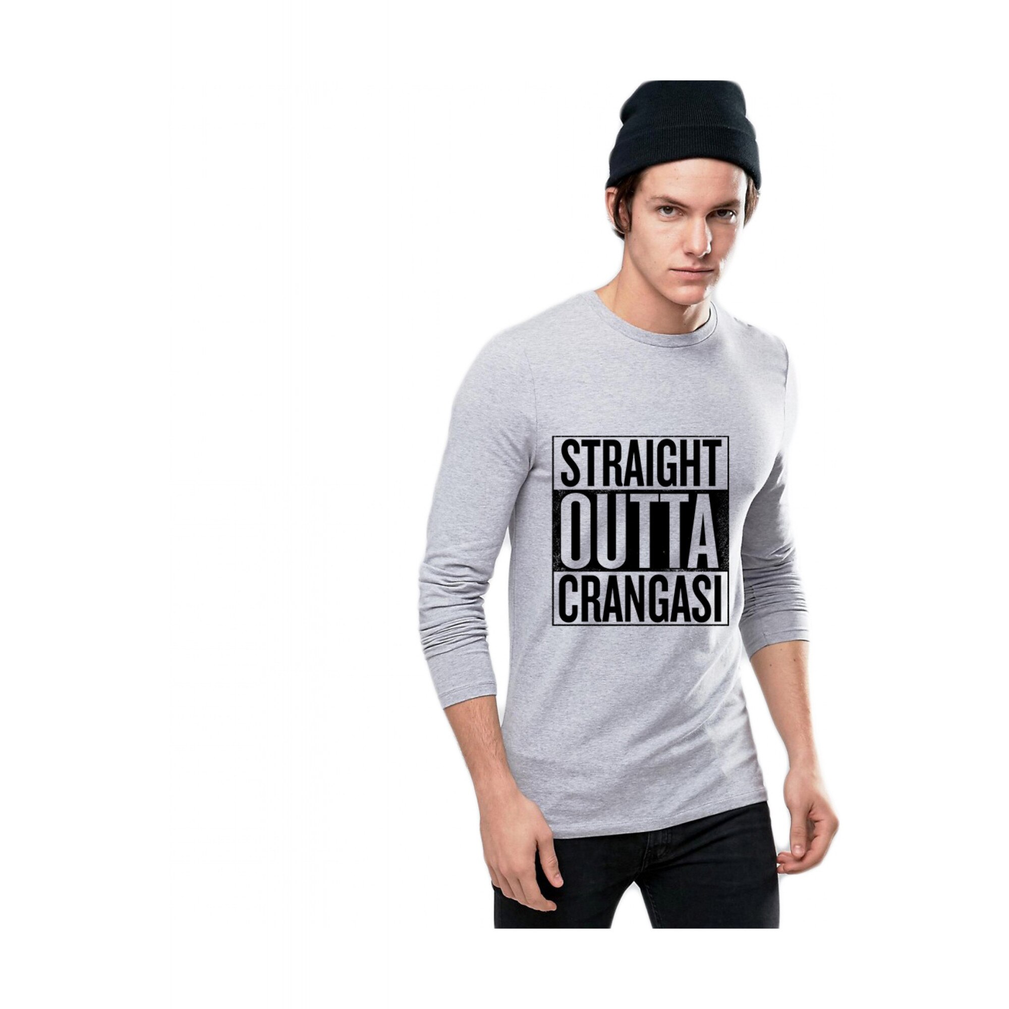 Bluza barbati gri cu text negru - Straight Outta Crangasi, XL