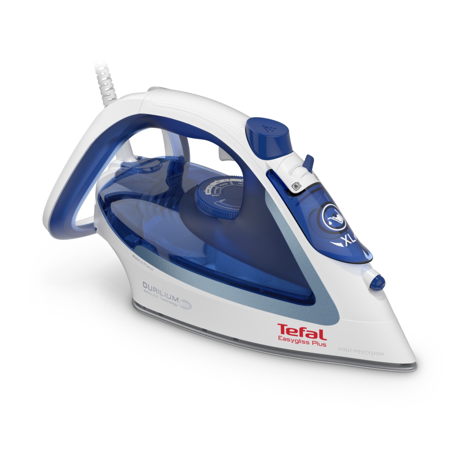 Fier de calcat abur Tefal FV5736E0, Easygliss Plus, 2500W, alimentare continua 45g/min, rezervor apa 270ml, talpa Durilium Airglide, oprire automata, albastru