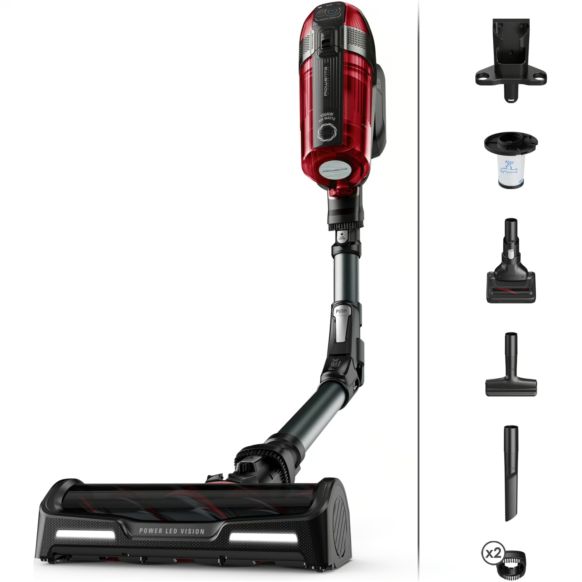 Aspirator vertical fara fir Rowenta X-Force Flex 12.60 RH98A8WO, 320W, 25.2V, autonomie 45 min, filtrare 99.9%, tub flexibil, perie cu iluminare LED, panou digital Smart Control, s