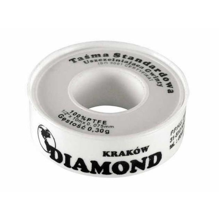 Banda profesionala, Diamond, Etansare filete, Teflon, 1/2 inch x 10 m, Alb
