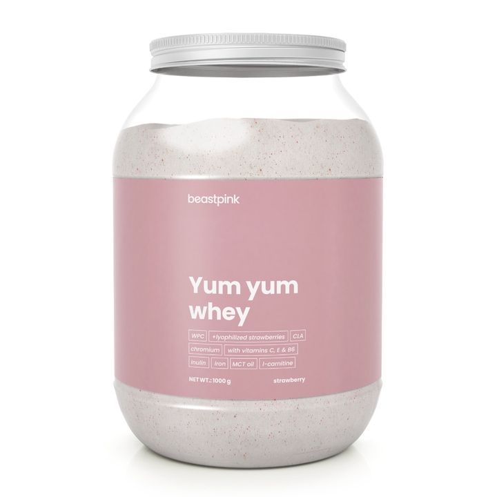 Proteina din zer pentru femei, Proteine Yum Yum Whey, BeastPink, 1000 g, strawberry splash