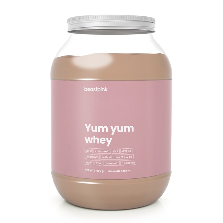 Proteina din zer pentru femei, Proteine Yum Yum Whey, BeastPink, 1000 g, ciocolata cu alune