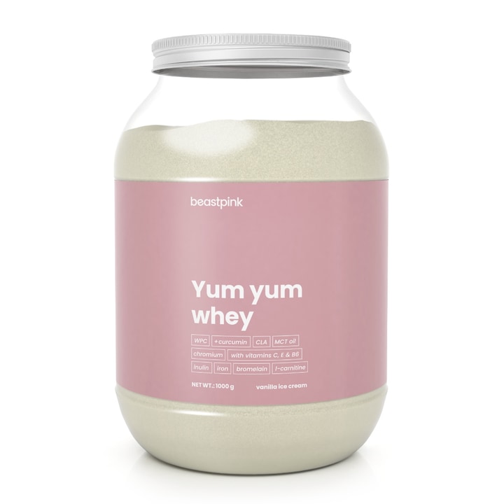Proteina din zer pentru femei, Proteine Yum Yum Whey, BeastPink, 1000 g, inghetata de vanilie