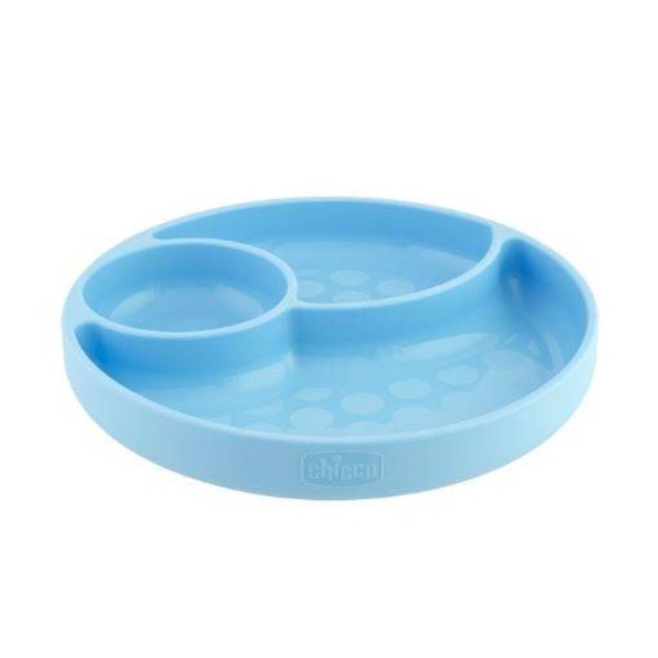 Tányér 3 rekesszel, Chicco, Szilikon, Kék