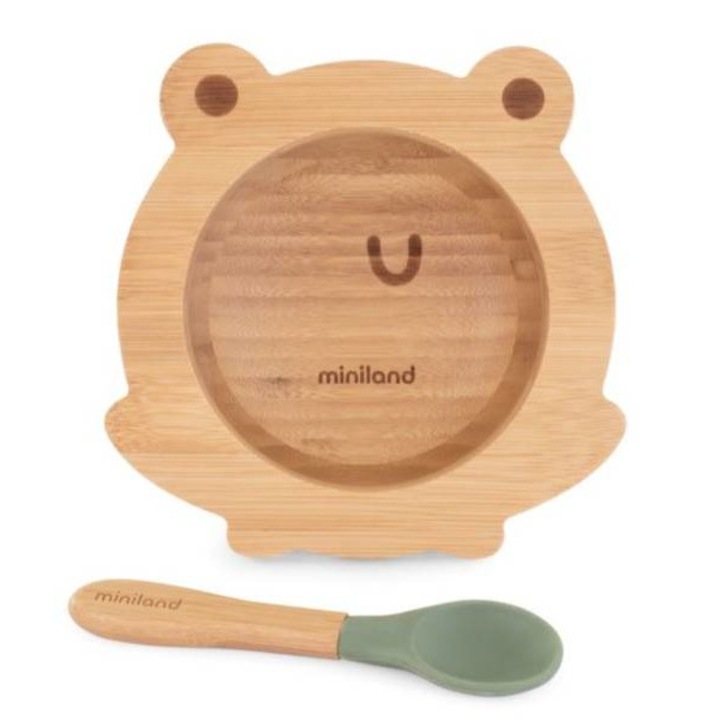 Set lingurita si bol Miniland Bamboo Frog FCS100%