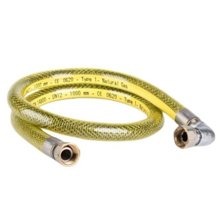 Racord gaz unghiular, Diamond, Plastic/Inox, 1500 mm, Galben