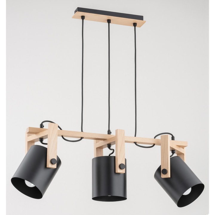 Полилей, Alfa, Метал/Дърво, E27, Черен/Естествен