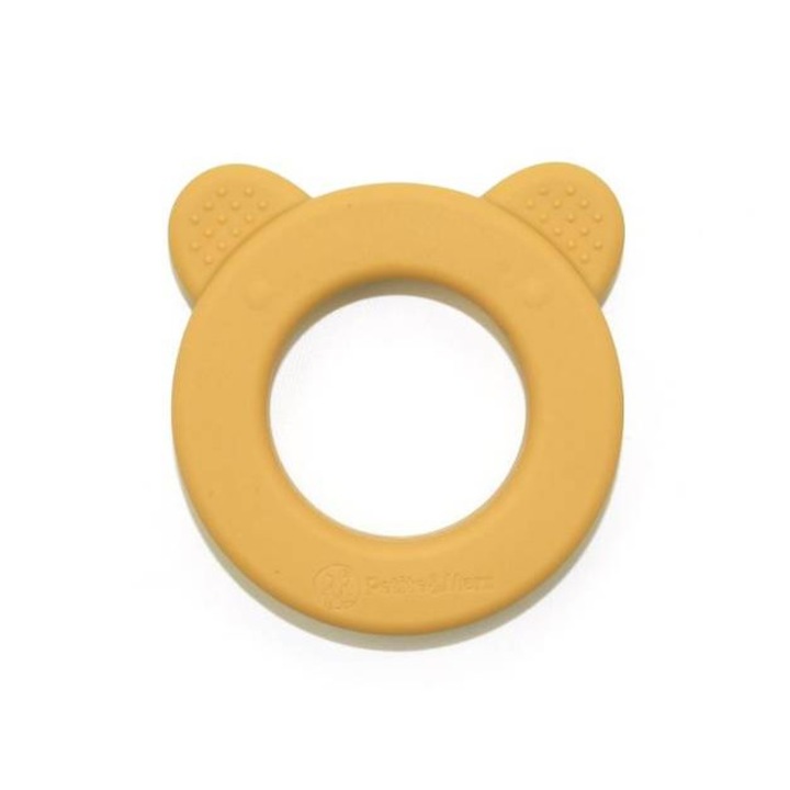 Fogzási játék csörgőkkel Beary, Petite&Mars, Élelmiszer minőségű szilikon, 0 m+, 7 x 7 cm, Okker