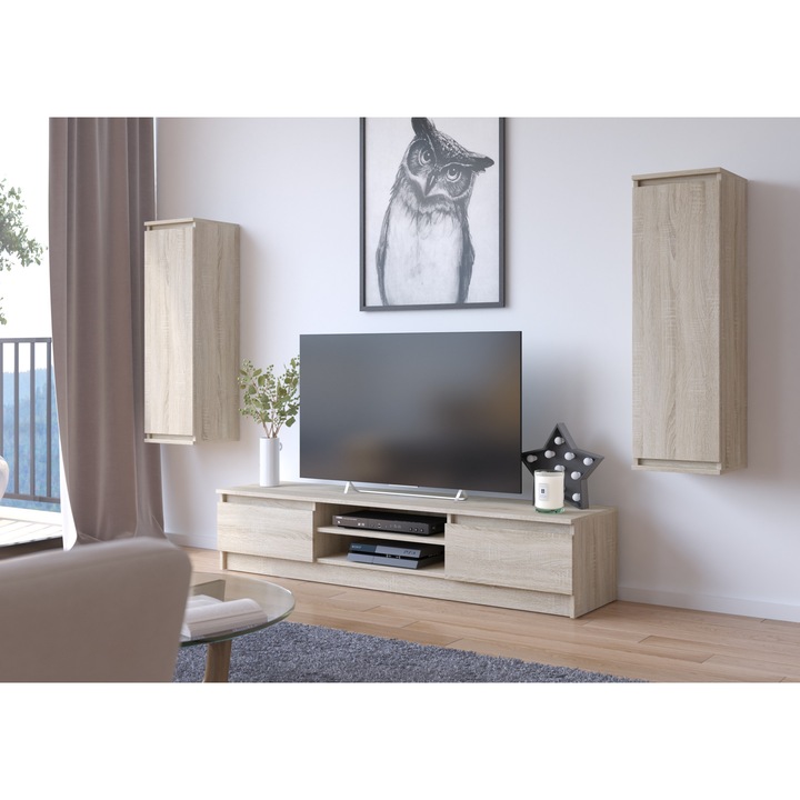 Set mobila de living, Akord Furniture Factory, PAL, 240 x 40 x 140 cm, Stejar sonoma