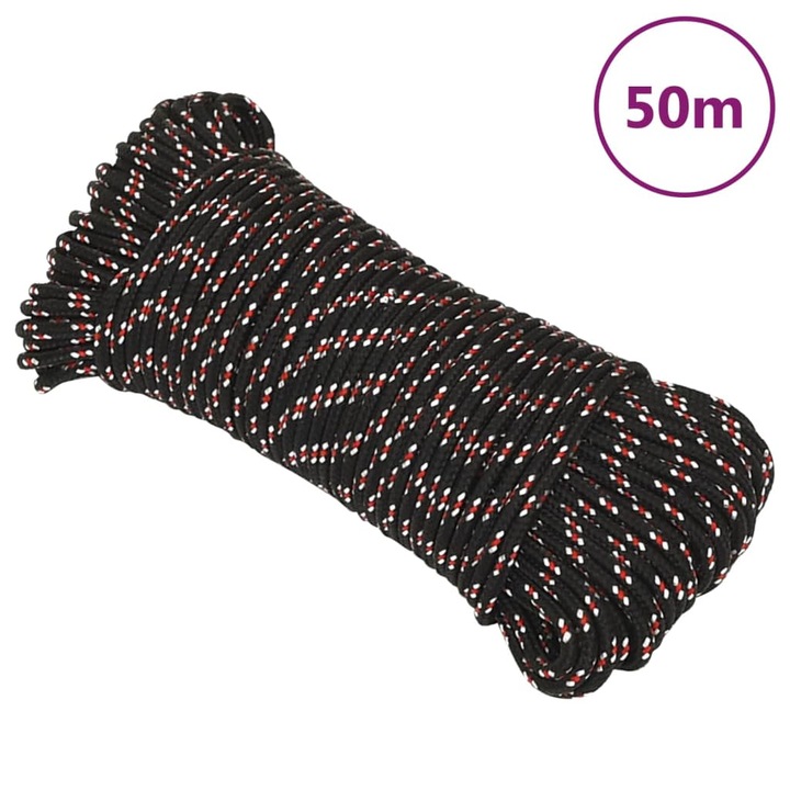 Franghie de barca vidaXL, negru, 3 mm, 50 m, polipropilena, 0.23 kg 152323