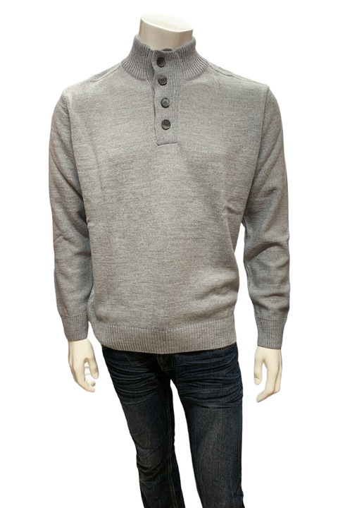 Мъжки пуловер Enzo Di Milano 16270967 10-106, Дебел, Висока яка с копчета, Вълна, XL, Сив