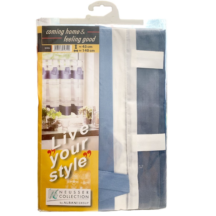 Завеса за кухня Neusser Collection *16256097 10-233, Бял/Син, Дължина 45см, Ширина 140см