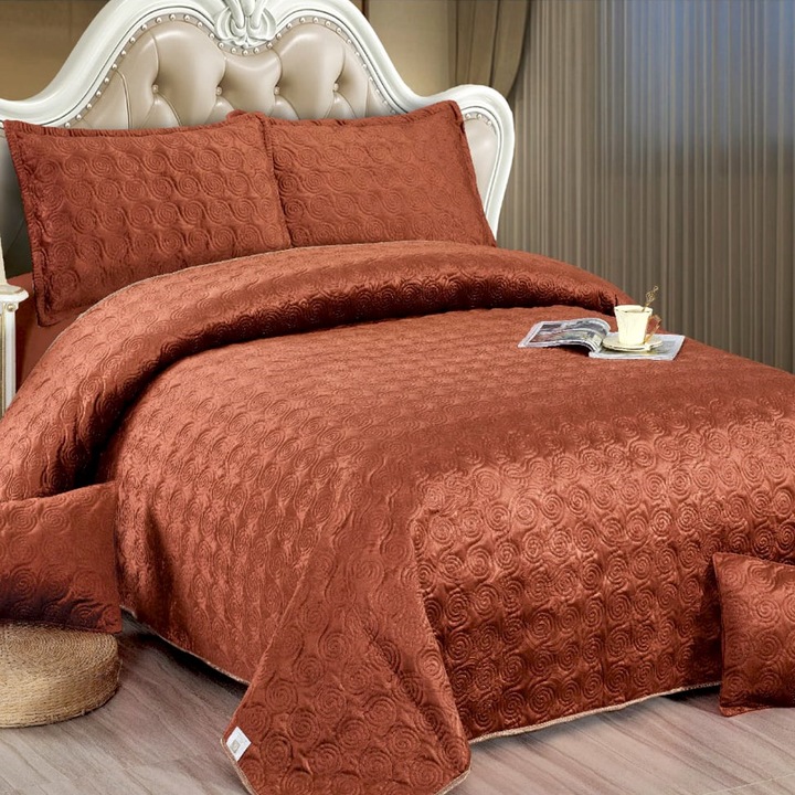 Капитонирано кадифено одеяло, 5 части, двойно легло, 220x240 см, кафяво, CC03