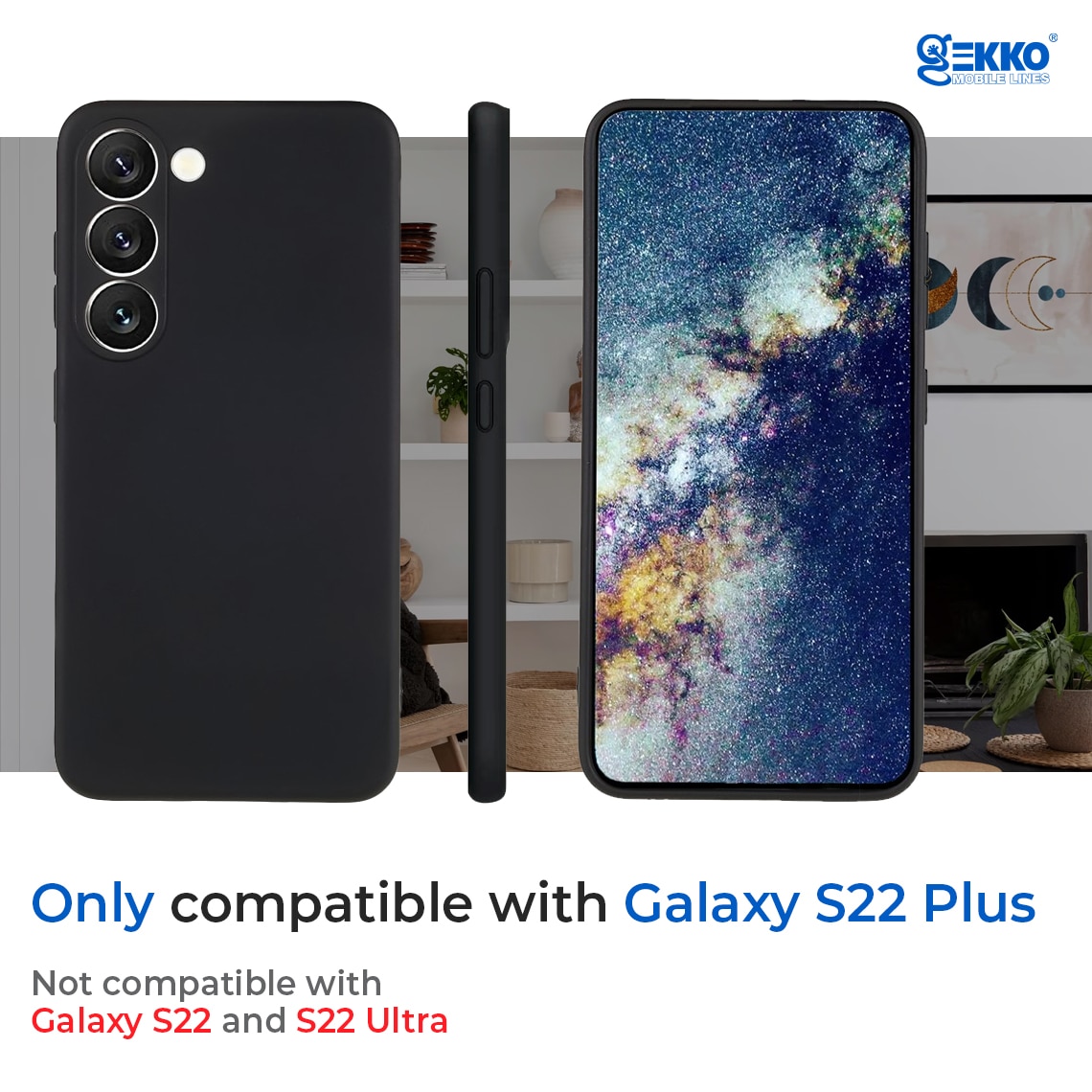 Husa pentru Samsung S22 Plus, Mata, Ultrasubtire, din silicon gel, cu decupaje la camere, 0.3mm, antiamprente, Gekko, Neagra