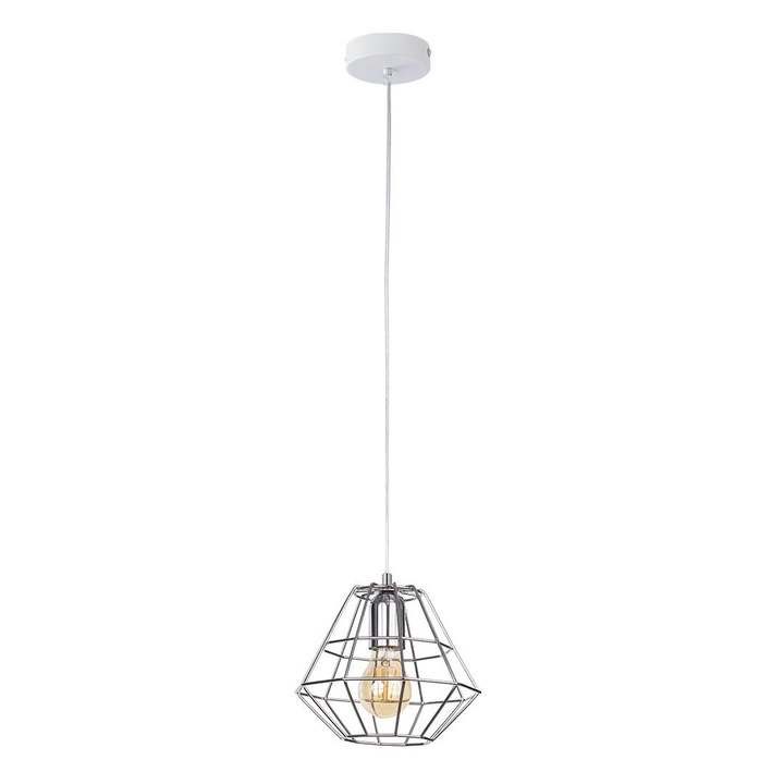 Pendul de iluminat, TK Lighting, Metal, Soclu E27, Alb/Negru