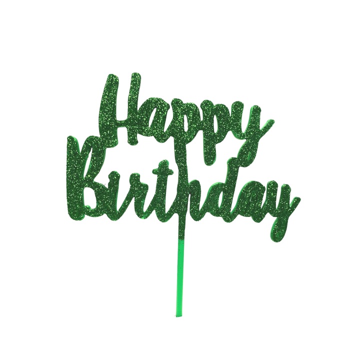 Декорация за торта "HAPPY BIRTHDAY", зелена с блясък 15,5 х 13 см