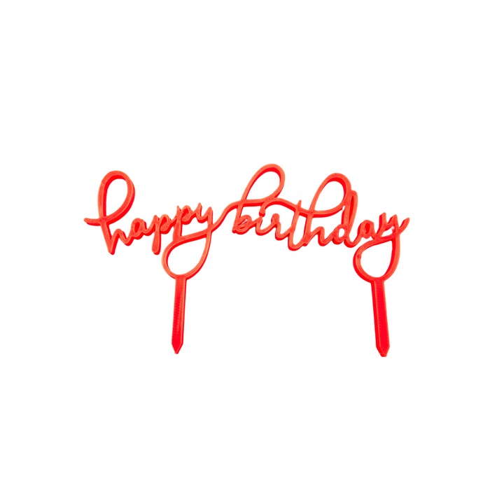 Декорация за торта "HAPPY BIRTHDAY", червена 15 х 9 см