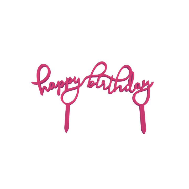 Декорация за торта "HAPPY BIRTHDAY", Малиново розов, 15 x 9 см