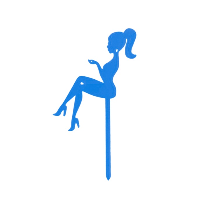 Декорация за торта "SILHOUETTE LADY", женски силует, синя 18,5 х 10 см