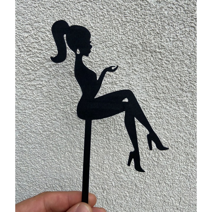 Decoratiune topper tort "SILHOUETTE LADY", silueta femeie, negru 18.5 x 10 cm