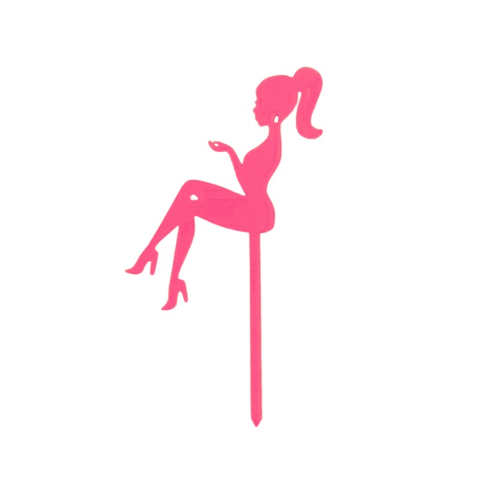 Tortafedő díszítés "SILHOUETTE LADY", női sziluett, málna rózsaszín 18,5 x 10 cm