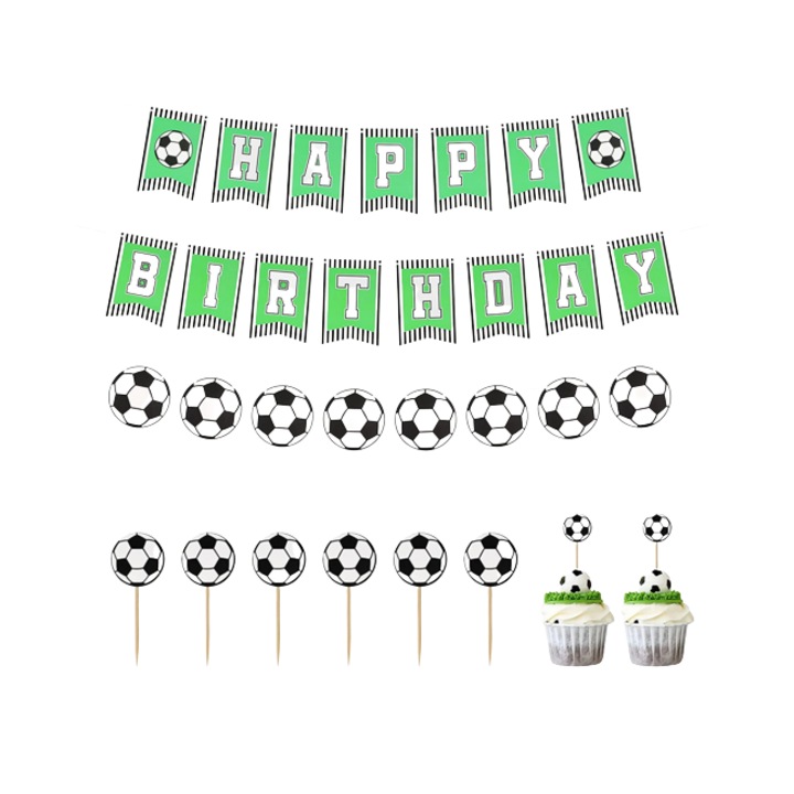 Комплект за рожден ден Cinveed, 8 части, футбол, зелен/бял/черен, картон, 250 см/12,2 x 17 см/9 x 3,7 см