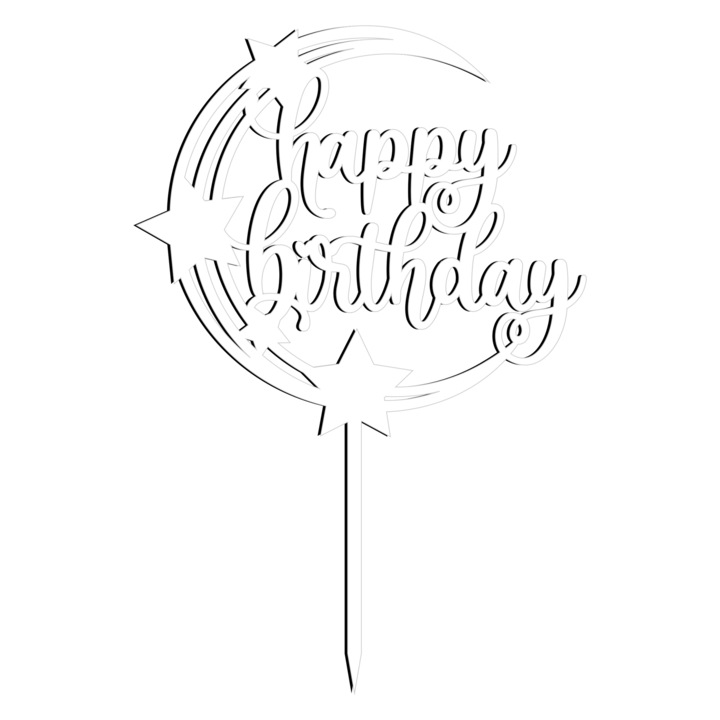 Topper tort Happy Birthday, Inedit Print, TC887, Alb, 13 cm