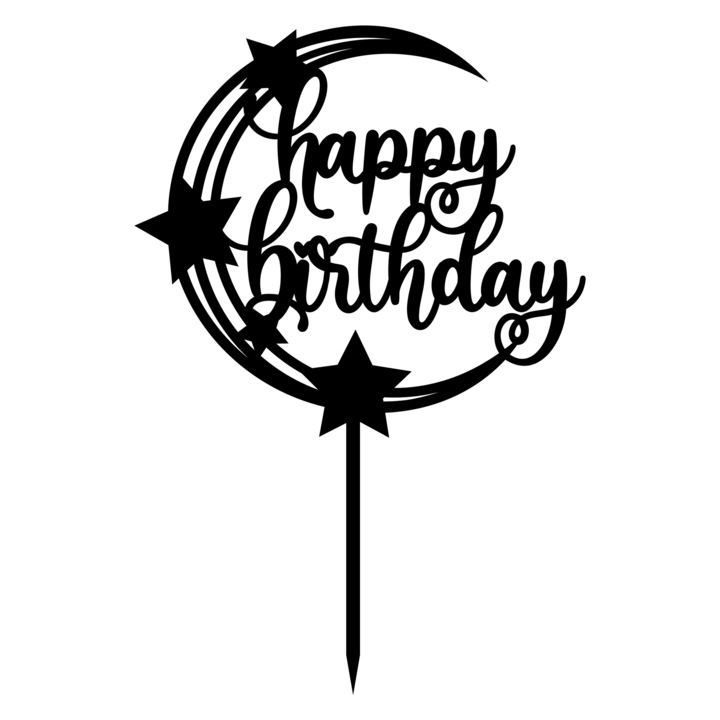 Topper tort Happy Birthday, Inedit Print, TC887, Negru, 16 cm