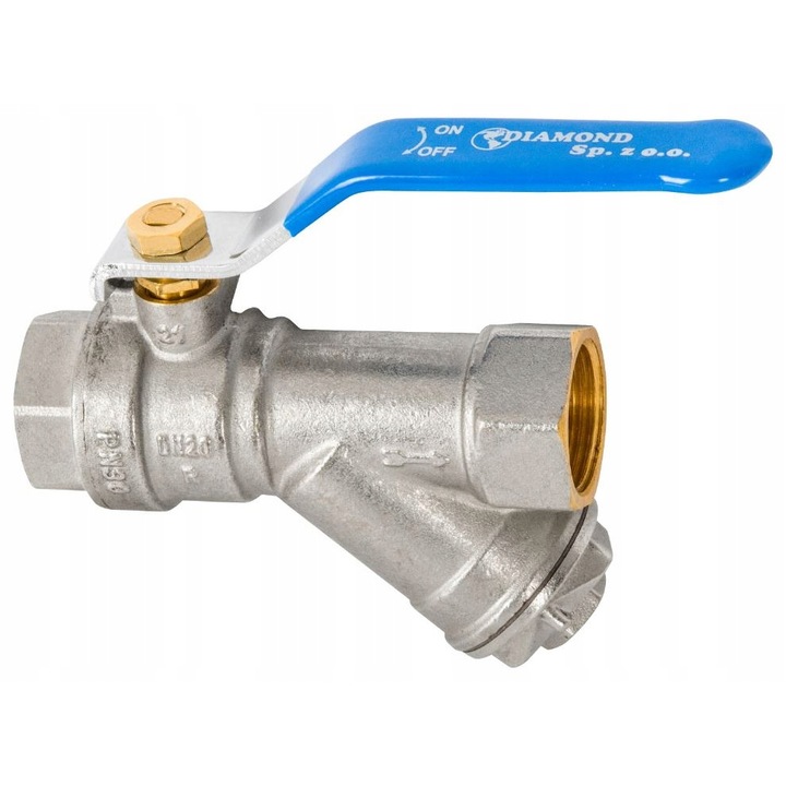 Szelep szűrővel és mágnespatronnal, gyémánt, sárgaréz, 1/2 hüvelyk, ezüst/kék