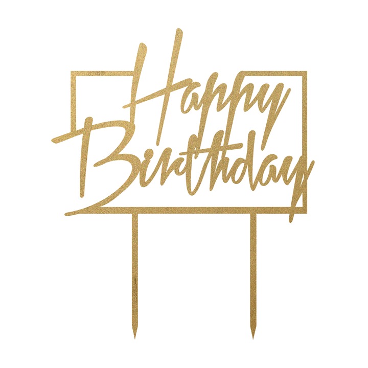 Topper tort Happy Birthday, Inedit Print, TC888, Auriu, 16 cm