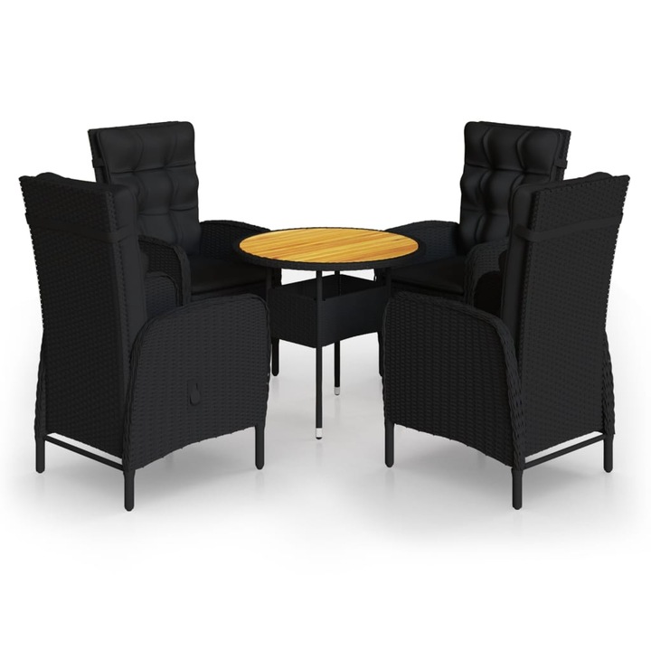 Set bistro de gradina vidaXL, 5 piese, negru, poliratan, 29.9 kg