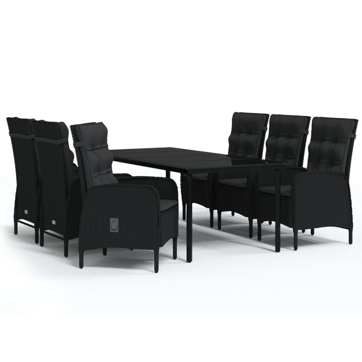 Set de masa pentru gradina vidaXL, 7 piese, cu perne, negru, 41.64 kg 3099368
